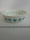 Vintage Pyrex 1.5 Qt Turquoise Snowflake Oval Casserole Dish Milk Glass Made USA