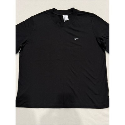 H&M Divided Black Cropped Tee White Original Logo Crewneck Short Sleeve Large