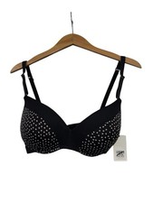Lively Womens 34DD The No-Wire Push Up Bra Black Polka Dot Mesh Back New