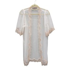 Victorias Secret Sheer Lace Robe Kimono Large Ivory Mesh Romantic Coquette Fairy