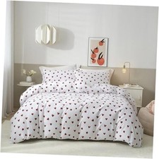 Duvet Cover 100 Cotton Cute Love 3 Piece White Bedding Set King Red Heart