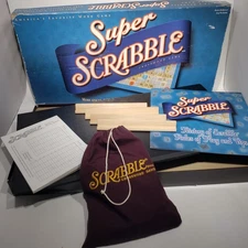 Super Scrabble Game #1079 Hasbro 2004 Larger Board More Tiles 200 Tiles Complete