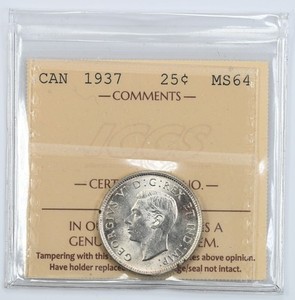 Certified 1937 Canada Silver Quarter ICCS MS64 25c 