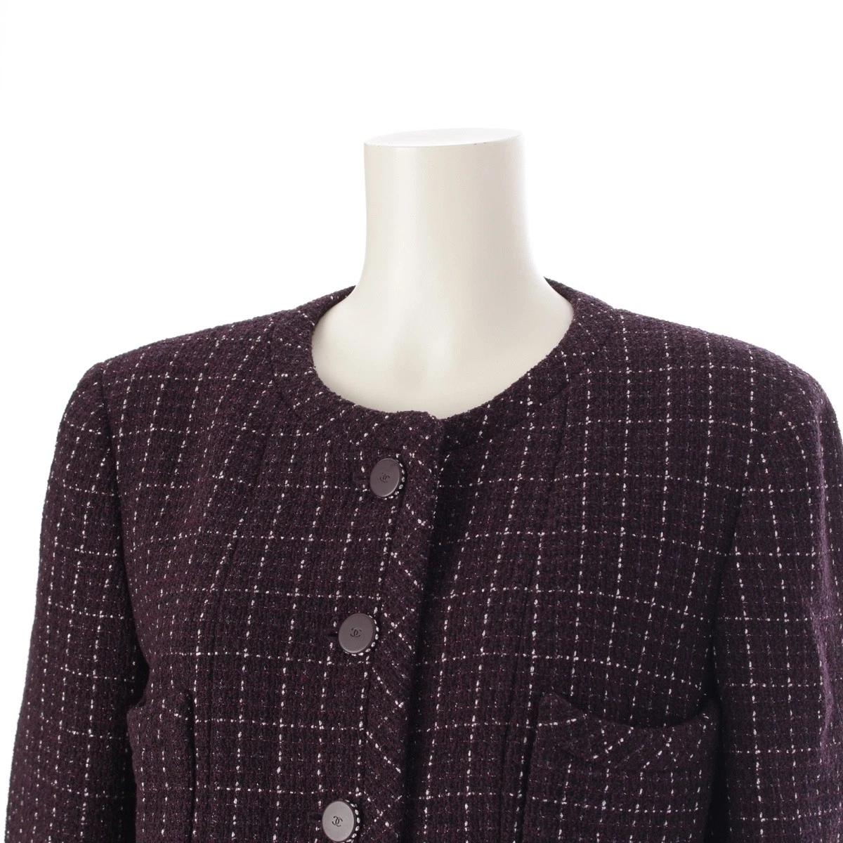 Giacca CHANEL 02P lana x nylon COCO Mark bottoni tweed senza colore P19186 viola 42