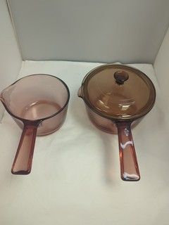 Corning Vision France Glass Saucepan Set 2 Pans 1 Lid Vintage #58991