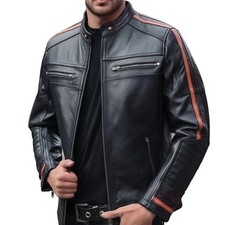 Giacca Motociclista Uomo Pelle Nera Café Racer Moto Vera Pelle