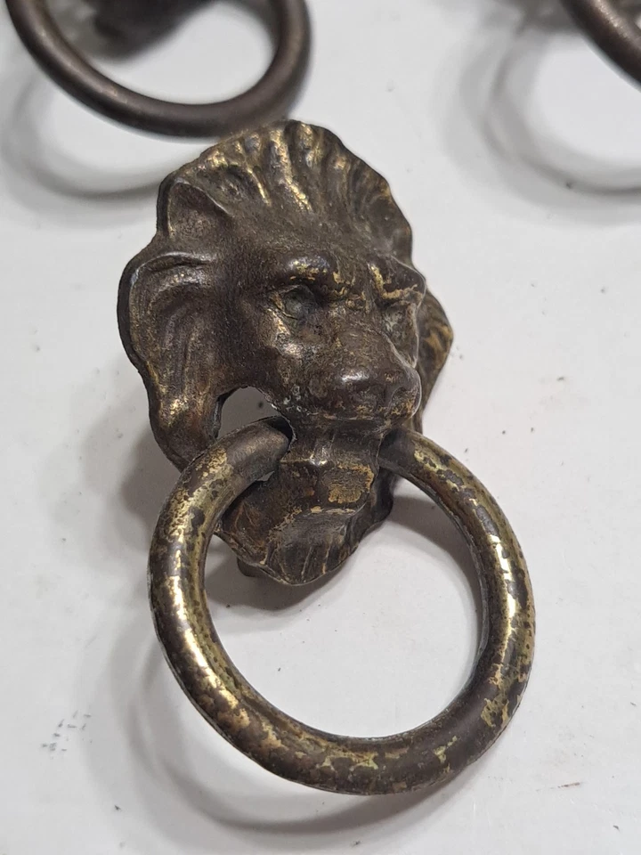 Lote De 9 Cabeza De León De Colección con Anillo Cajón Tiradores Gabinete, Herrajes De Pecho Foto 2 de 4