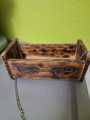 Primitive Rustic Outdoor Garden Wooden Basket Box Hanging Hanger Brown 11.5''
