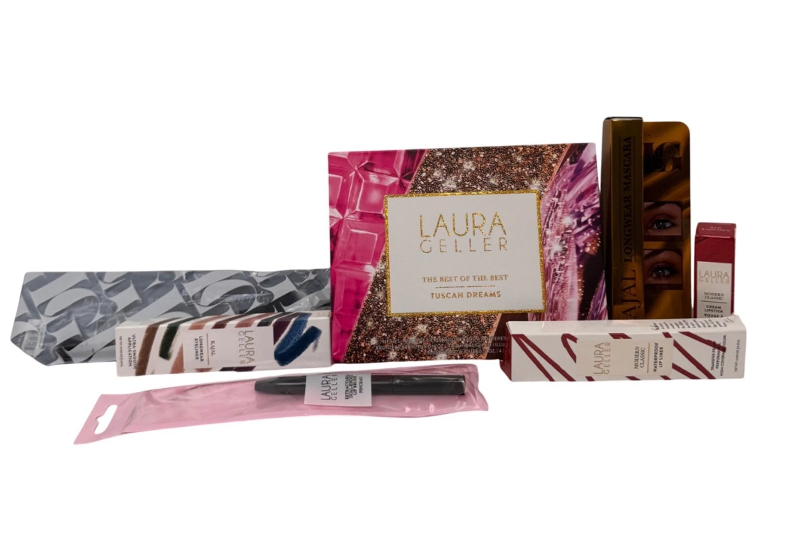 New Laura Geller Makeup Set Bundle W/ Baked Blush Mascara Lip Brush & More