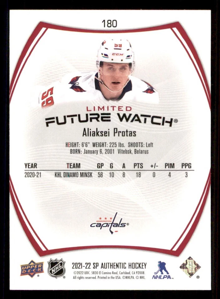 2021-22 SP Authentic Limited Red #180 Aliaksei Protas FW - Image 2 of 2