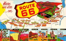 Highway Hwy Route 66 Texas California Arizona State Map Kansas Vtg Postcard H31