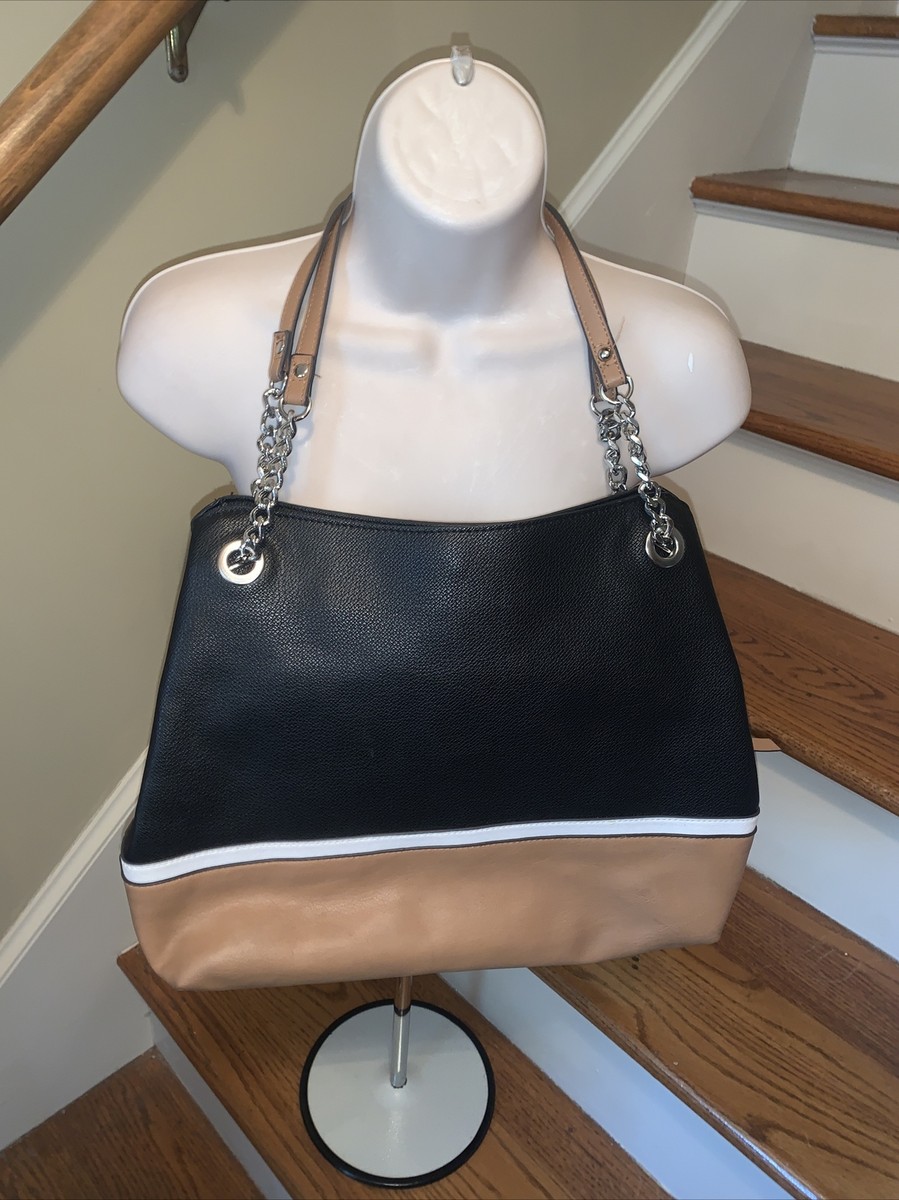 KIM ROGERS Faux Leather Black White Camel Handbag Purse Shoulder Satchel  ❤️tb