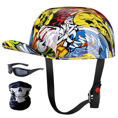 Motorcycle Half Helmet Open Face Retro Baseball Cap Scooter Helmet Clown Dot