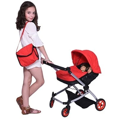 The New York Doll Collection moderner Doppelpuppenkinderwagen Baby Boo, kostenlose Windeltasche