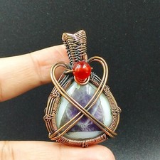 Copper Amethyst Gemstone Copper Wire Wrapped Handmade Jewelry Pendant