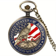 American Flag Eagle Pocket Watch Retro Bronze Liberty Quartz Classic Dial Men US
