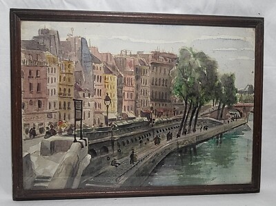Healy Hislop Aquarell Quai Des Augustins Pont Au Change gerahmt glasiert 39x28
