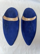 Gorgeous Authentic Royal Blue Suede Moroccan Leather Slippers W US Size 8