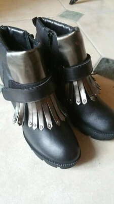 BOTTINES compensées plateforme cuir NOIR GRIS argent silver JONAK neuves 40 Neuf - Photo 1/4