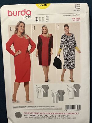 NEW Burda 6620 Knit Dress Size 20-34 Plus Size  Uncut