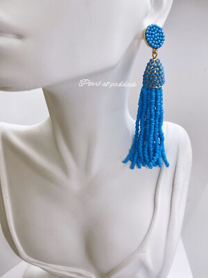 Stella And Ruby Turquoise 14kt Plated Tassel Earrings With Ribbon Tied Gift Box