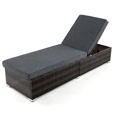 Patio Reclining Beach Chaise Lounge Chair w/4 Level Backrest & Long Seat Cushion