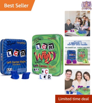 Dice Game Set Bundle Blue Green Tin LCR Left Right Center Fast Fun Family