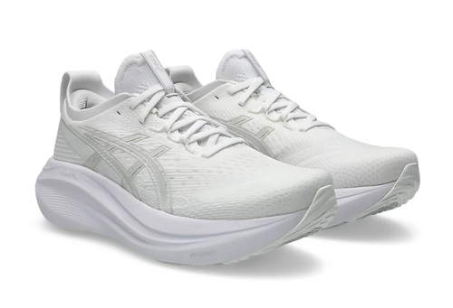 Zapatillas para correr ASICS GEL-NIMBUS 27 1011B958 100 blancas/gris glaciar nuevas en caja - Imagen 7 de 14