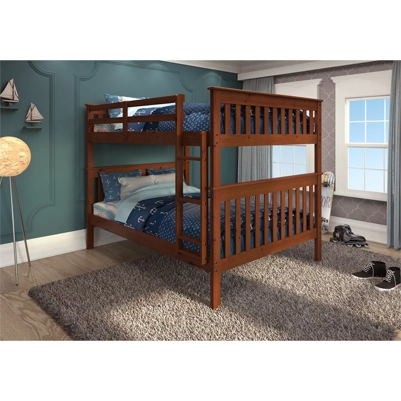 Donco Kids Full Over Full Solid Wood Mission Bunk Bed in Light