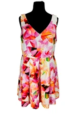 City Chic Womens Plated Knee Length Dress Plus Size XXL/24W Floral Pink Abstract