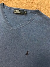 GORGEOUS POLO RALPH LAUREN BLUE V NECK COTTON JUMPER XL