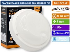 PLAFONIERA LED 9W DOME LIGHT CIRCOLARE CON SENSORE DI MOVIMENTO DA ESTERNO IP56