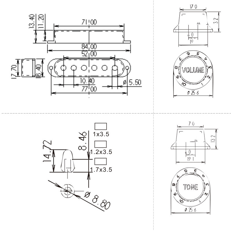 One Set Guitar Single Coil Pickup Cover Knobs Switch Tip for Strat