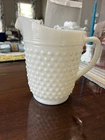 Vintage White Large Anchor Hocking Hobnail & Bars Milk Glass Pitcher app.8” Tall