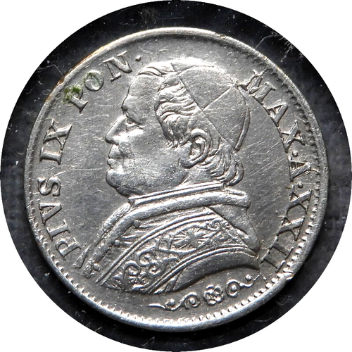 elf Italy Papal States 5 Soldi 1867 An XXIIR Pope Pius IX