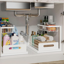 Under Sink Organizer, L-Shaped 2 Tier Pull Out Cabinet Organizer Slide Out und