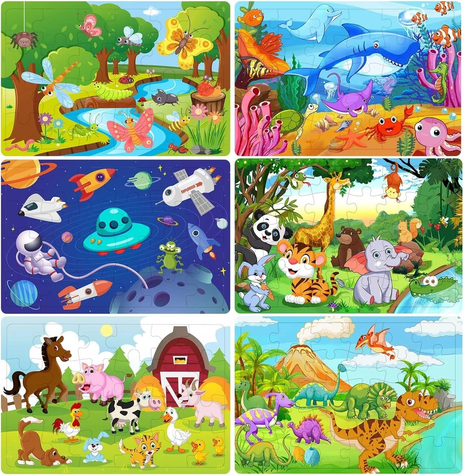 Puzzles for Kids, 6-Pack Educational Wooden Jigsaw Set for 3-5 Years Old Toddler - Image 2 of 4