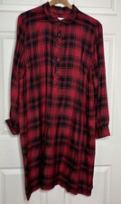 J Jill Dress Women 2X Plus Red Buffalo Plaid Tencel Pockets Midi Shirt dress