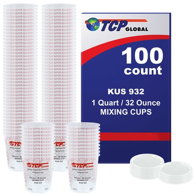 #ad 32 Ounce 1 Quart Paint amp; Epoxy Mixing Cup Calibrated Ratios 100 Cups 12 Lids $59.99
