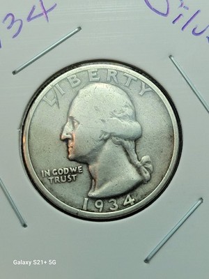 1934 Washington Quarter 90% Silver Medium Motto Post-Mint Damage
