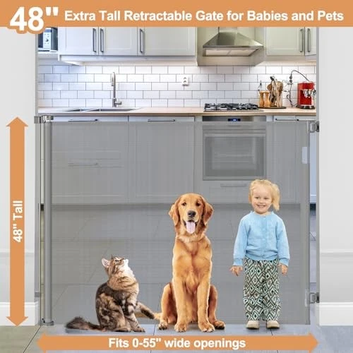Extra Tall Retractable Mesh Gate for Kids & Pets - Prevent Jumping Over