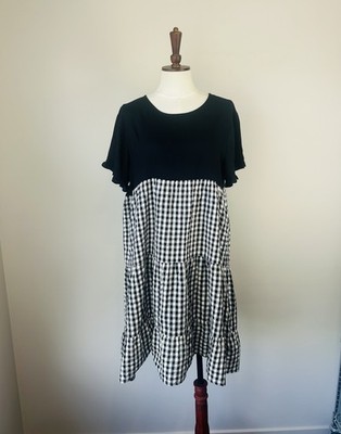 Joop & Gypsy Size 10 Black & White Check Gingham Dress Short Sleeve Cotton