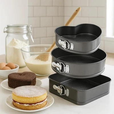 Set Aus 3 Springform-Kuchenformen Antihaft Backform Heart Runde & Viereckig - Bild 1 von 4