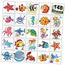 148 PCS Ocean Animals Temporary Tattoos for Kids - Sea Creature Individual