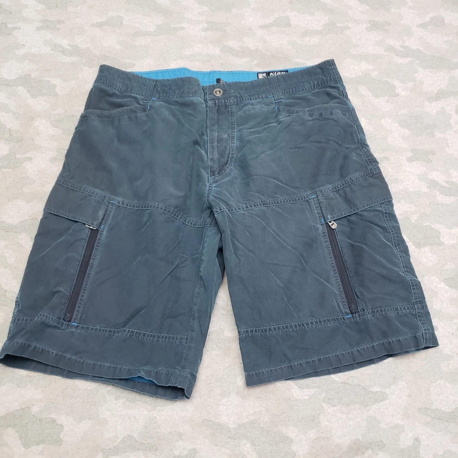 Kuhl Shorts Mens 38 Blue Cargo Pockets Vintage Patinadye Outdoors Hiking