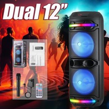 LED Porable Bluetooth Party Speaker Dual 12" Subwoofers Mic for Home/Outdoor/DJ