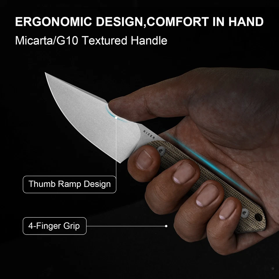 Kizer Mini Harpoon Feststehendes Messer AEB-L Klinge Micarta Griff 1040S7 - Bild 3 von 4