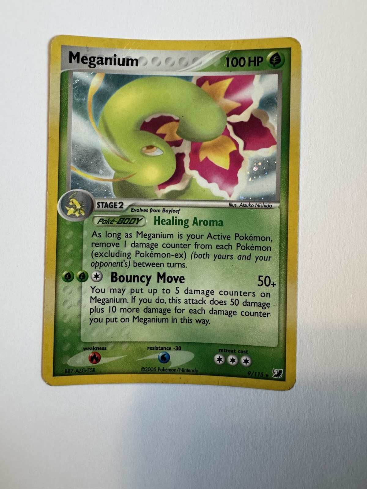 Pokémon Meganium 9/115 Unseen Forces Holo Rare 100 HP Healing Aroma Card