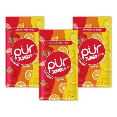PUR Jumbo Gum Aspartame Free Chewing Gum 100% Xylitol Natural Strawberry Banana