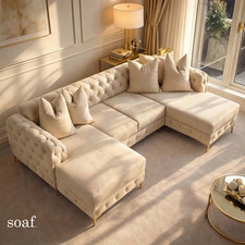 Large U-Shaped Corner Sofa 6 SEATER Chesterfield Velvet Couch Chaise Settee NEW